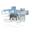 painting with equilibrist elephant images - version: 7 pannelli 175x108cm