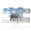 caja con imagenes de elefante equilibrista - version: 7 pannelli 176x102cm