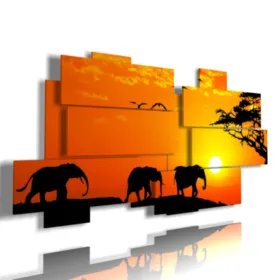 Leinwand Elefanten Kinder Sonnenuntergang