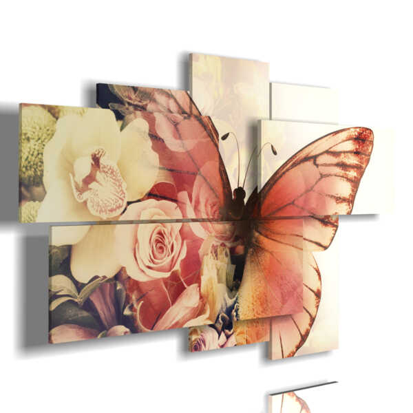 tableaux abstraits papillons en boutons de rose