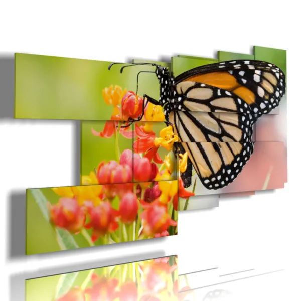 Paintings with real butterflies on colorful flowers