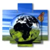 paintings 3d butterflies in a world sphere - version: 5 pannelli 89x85cm