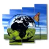paintings 3d butterflies in a world sphere - version: 5 pannelli 106x98cm
