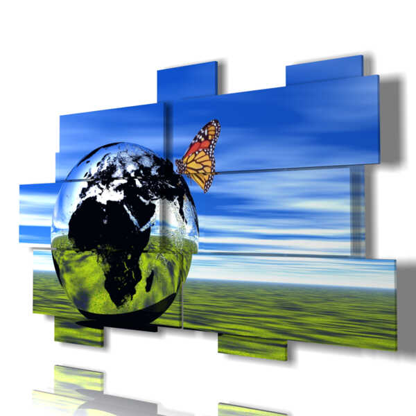 tableaux 3d papillons dans une sphère mondiale
