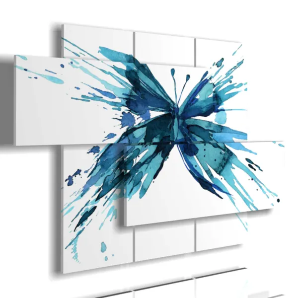 Paintings with stylized blue butterflies