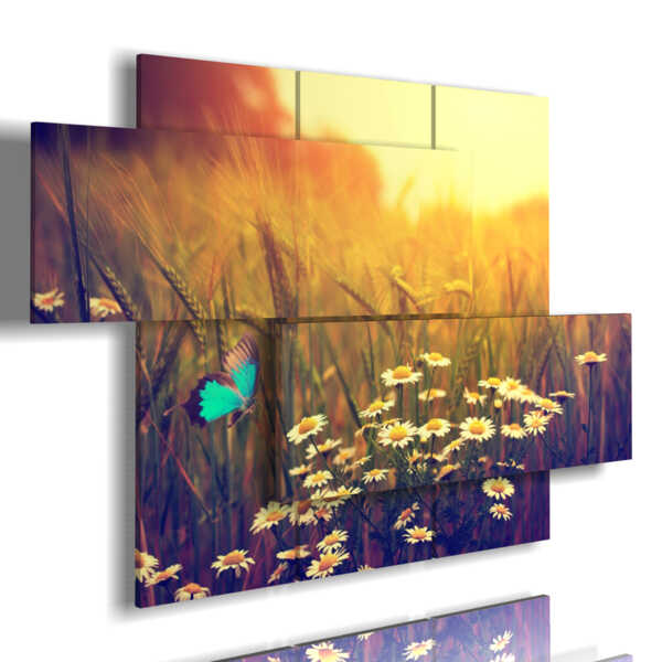 quadri con farfalle 3d sul campo di margherite