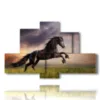 cuadros imprime caballos negros en un campo al atardecer - version: 6 pannelli 135x85cm