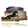 tableaux imprime des chevaux noirs dans un champ au coucher du soleil - version: 9 pannelli 173x103cm
