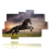 cuadros imprime caballos negros en un campo al atardecer - version: 10 pannelli 173x114cm