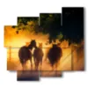 ancient paintings with horses towards the sunset - version: 5 pannelli 106x98cm