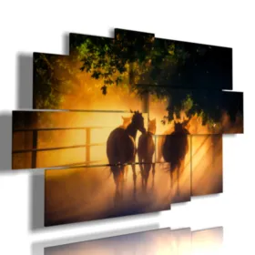 Ancient paintings with horses at sunset