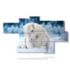 painting white horse lying in the snow - version: 7 pannelli 180x106cm