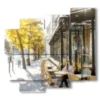 painting with photos of paris by day in the streets of the city - version: 5 pannelli 106x98cm
