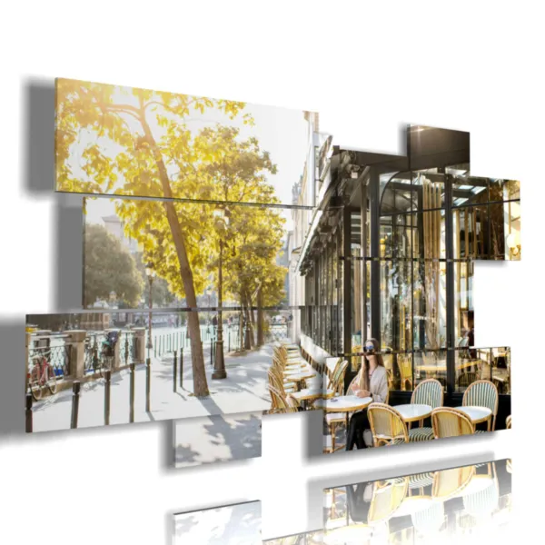 A painting with a photo of Paris during the day