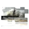 painting lighthouse in the storm of the sea - version: 10 pannelli 186x105cm