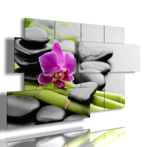 tableaux avec des pierres et des orchidées
