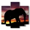 immagini di elefante al tramonto - version: 5 pannelli 89x85cm