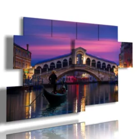 Painting with a photo of Venice city center at night