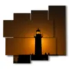 painting sea and lighthouse at sunset - version: 5 pannelli 106x98cm