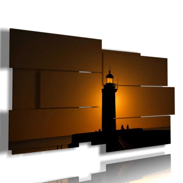 cuadro con mar y faro al atardecer