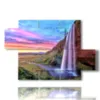 sunset waterfall painting in iceland - version: 5 pannelli 128x85cm
