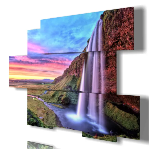 quadro di cascata al tramonto in Islanda stampe design moderne 3d Duudaart