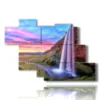 sunset waterfall painting in iceland - version: 7 pannelli 150x102cm