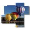 paintings of hot air balloons suspended in the lake - version: 4 pannelli 94x85cm
