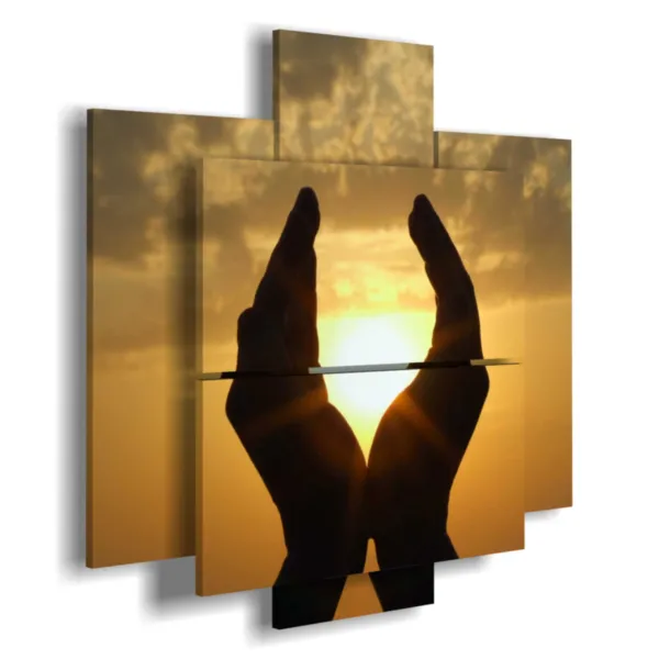 Moderne Gemälde: Sonnenuntergang mit Händen