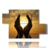 modern paintings sunset with hands - version: 5 pannelli 128x85cm