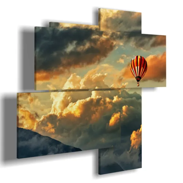 Paintings with a hot air balloon immersed in clouds