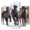 tableaux chevaux courant dans la neige hivernale - version: 5 pannelli 89x85cm