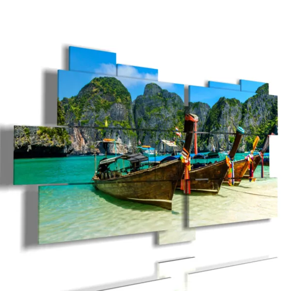 paintings of boats on the seashore