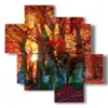 herbstbild im roten wald - version: 4 pannelli 97x97cm