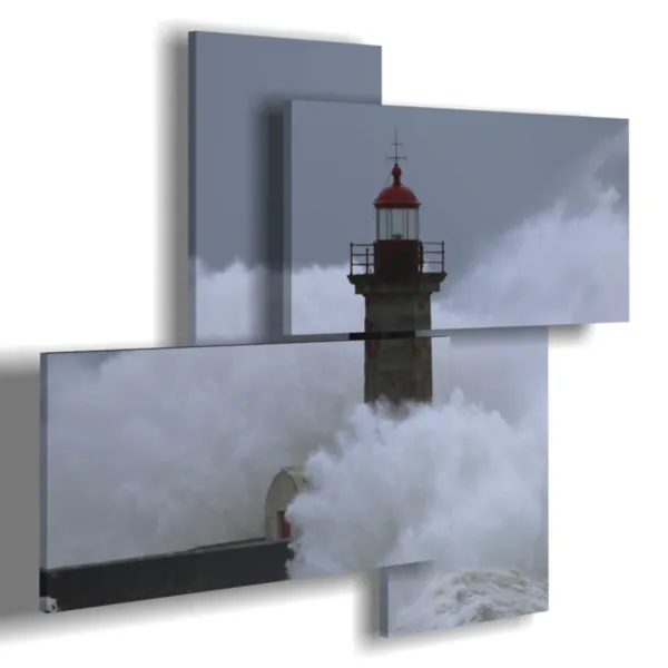 Lighthouse paintings in the stormy sea
