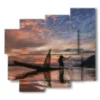 painting with abstract modern images of the fisherman - version: 5 pannelli 106x98cm