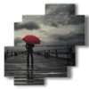 romantic wall paintings in a lonely rainy pier - version: 4 pannelli 77x78cm