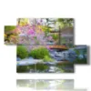 modern painting flowers in a landscape of japan - version: 5 pannelli 128x85cm