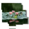 flowers painting pink water lily - version: 6 pannelli 113x99cm