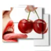 modern paintings of women and cherries - version: 5 pannelli 89x77cm