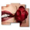paintings with sensual photos red rose mouth - version: 5 pannelli 89x77cm