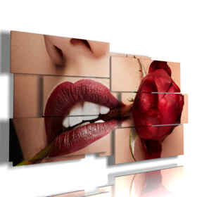 cuadros con sensuales fotos de boca de rosa roja