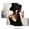 paintings modern women with hat - version: 5 pannelli 104x92cm