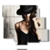 paintings modern women with hat - version: 6 pannelli 113x99cm