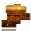 cuadro campo de amapolas al atardecer - version: 5 pannelli 120x99cm
