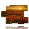 tableau champ de coquelicots au coucher du soleil - version: 6 pannelli 129x94cm