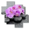 quadretti con fiori di orchidee viola adagiate nei sassi - version: 4 pannelli 97x97cm