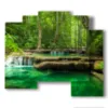 painting with emerald moving waterfall - version: 5 pannelli 89x77cm