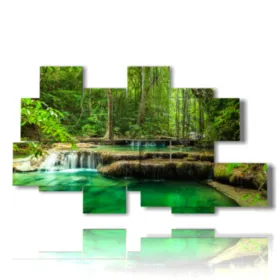 A painting with a flowing waterfall in motion