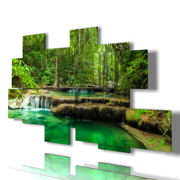 quadro con cascata in movimento color smeraldo